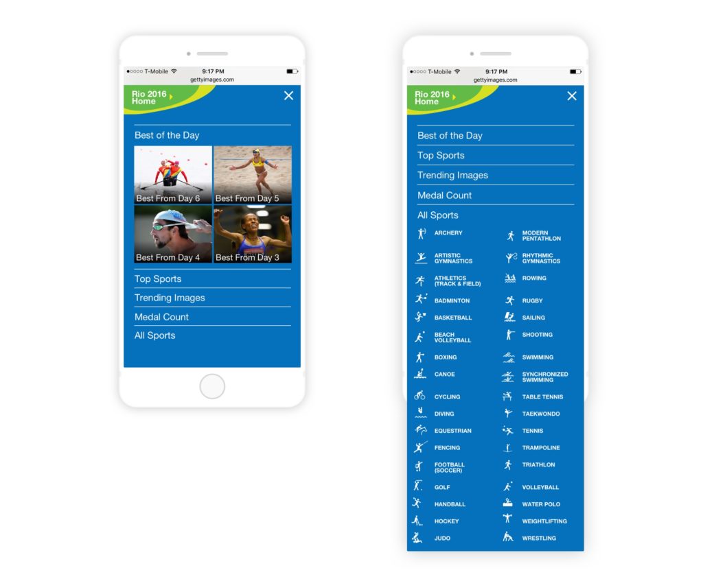 Olympics Mobile Menus